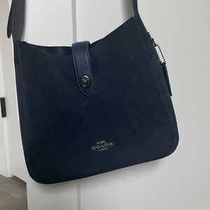 Coach Navy Suede Crossbody Bag with Silver Hardware